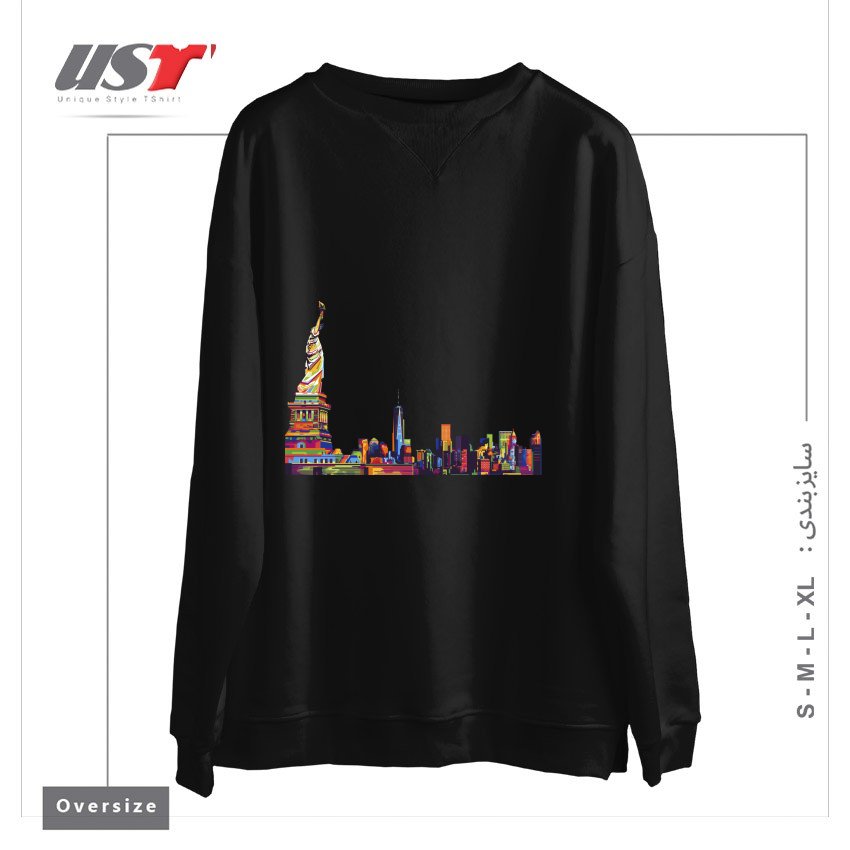 طرح NEW YORK SKYLINE سوییشرت اورسایزرنگ مشکی