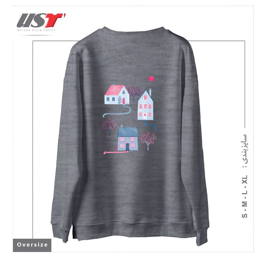 طرح SPRING IN TOWNSVILLE سوییشرت اورسایزرنگ طوسی ملانژ