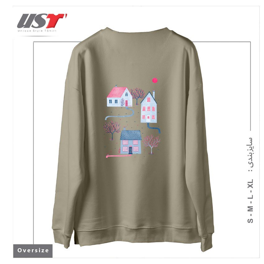 طرح SPRING IN TOWNSVILLE سوییشرت اورسایزرنگ نخودی