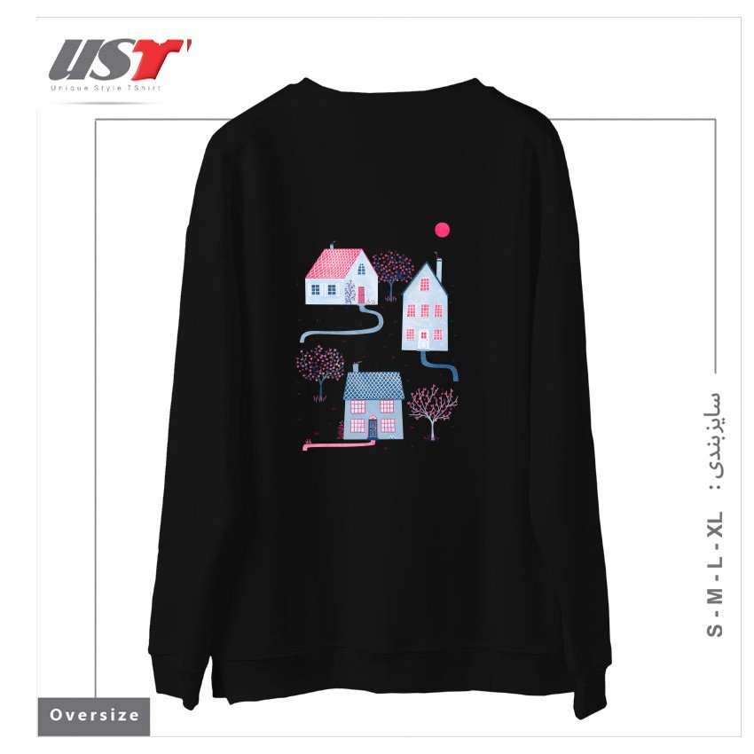طرح SPRING IN TOWNSVILLE سوییشرت اورسایزرنگ مشکی