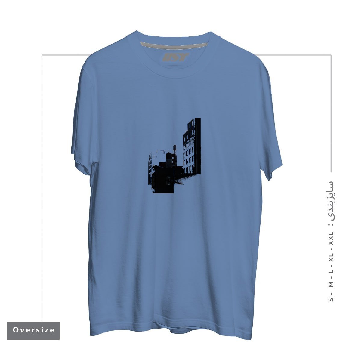 طرح TOWER BUILDING OUTLINE تیشرت اورسایزرنگ آبی نفتی