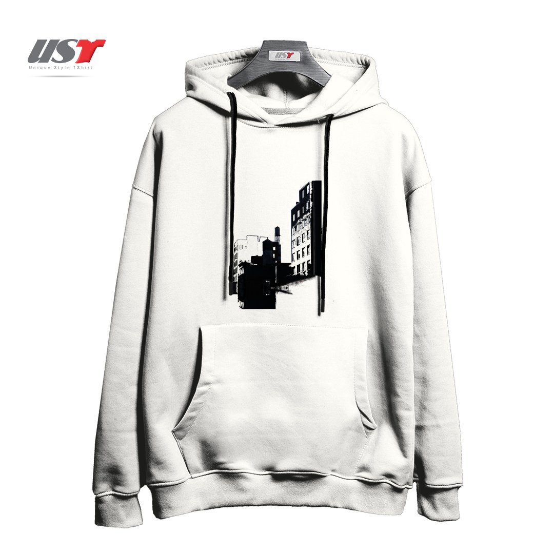 طرح TOWER BUILDING OUTLINE هودی اورسایزرنگ سفید