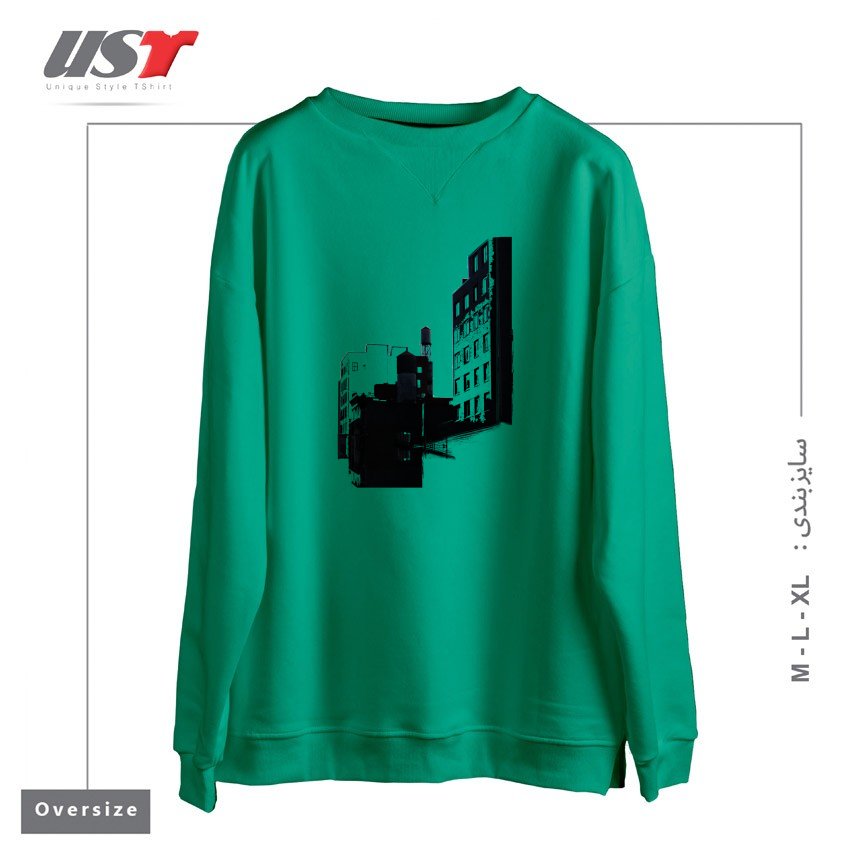 طرح TOWER BUILDING OUTLINE سوییشرت اورسایزرنگ سبز سدری