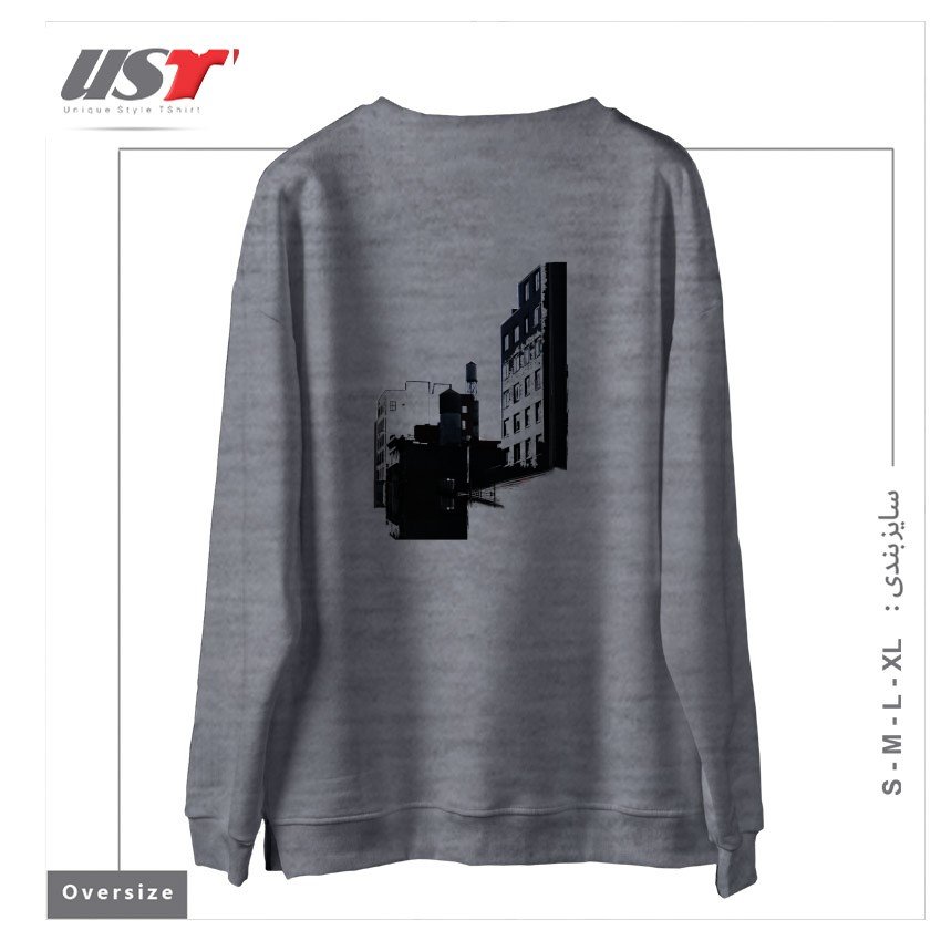 طرح TOWER BUILDING OUTLINE سوییشرت اورسایزرنگ طوسی ملانژ