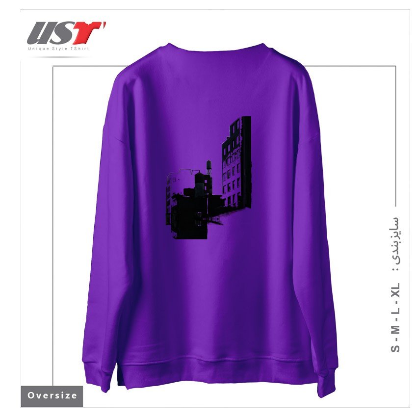 طرح TOWER BUILDING OUTLINE سوییشرت اورسایزرنگ بنفش