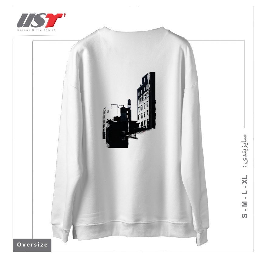 طرح TOWER BUILDING OUTLINE سوییشرت اورسایزرنگ سفید