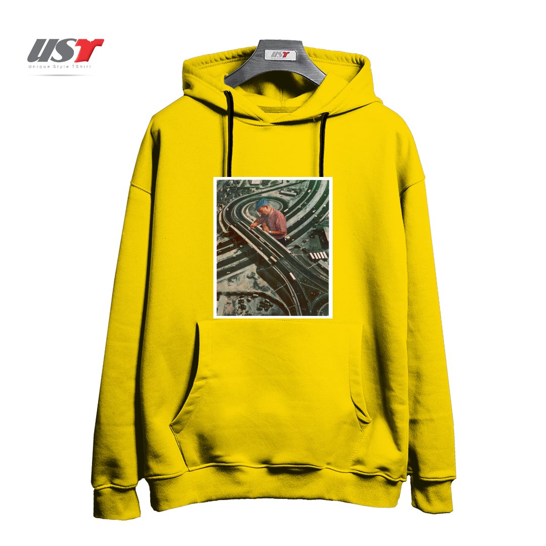 طرح WORKER II هودی اورسایزرنگ زرد