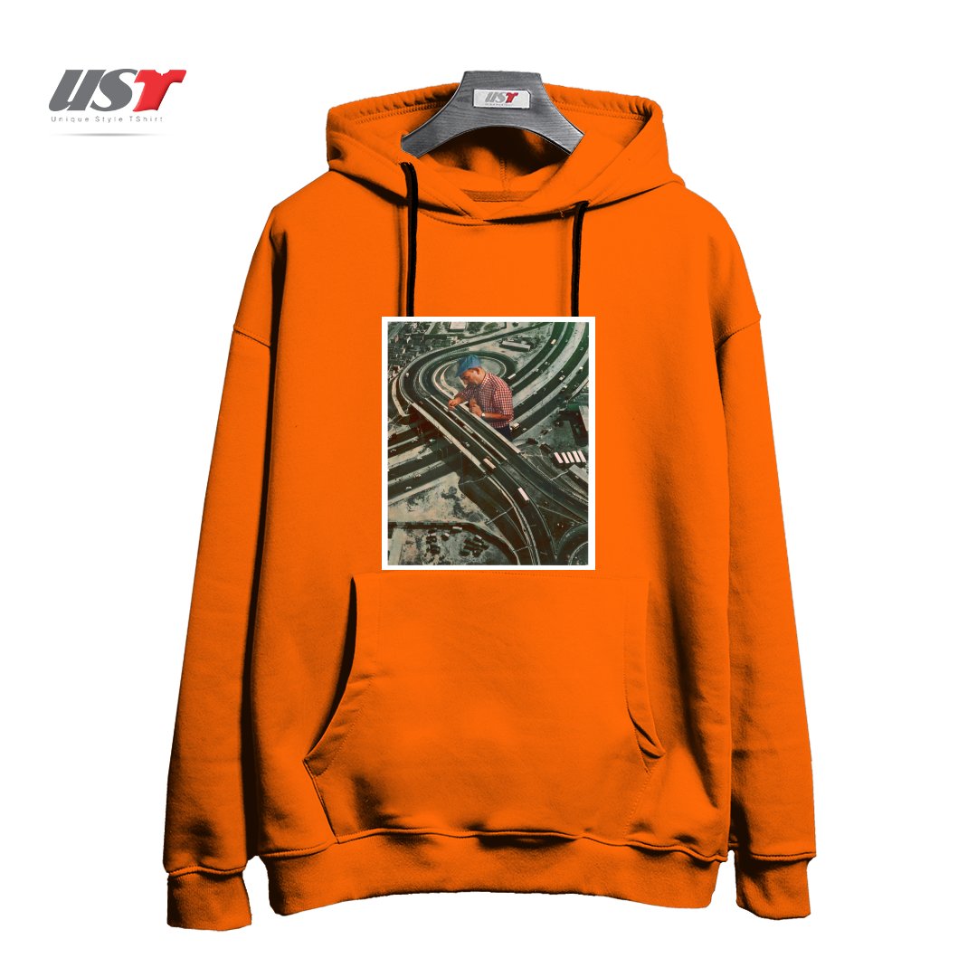 طرح WORKER II هودی اورسایزرنگ نارنجی