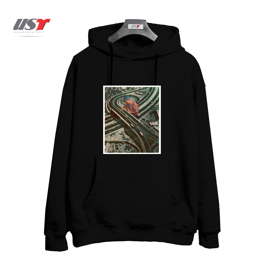 طرح WORKER II هودی اورسایزرنگ مشکی