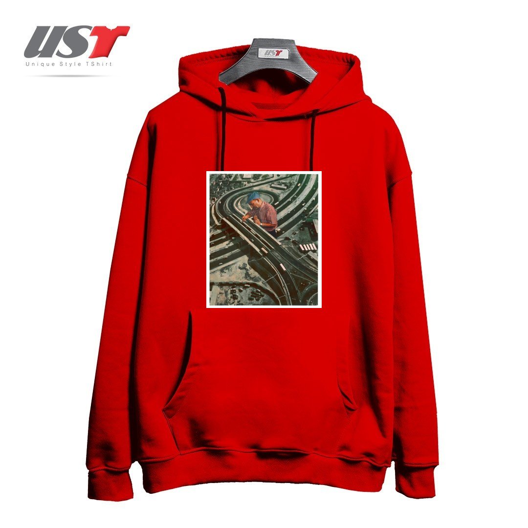 طرح WORKER II هودی اورسایزرنگ قرمز