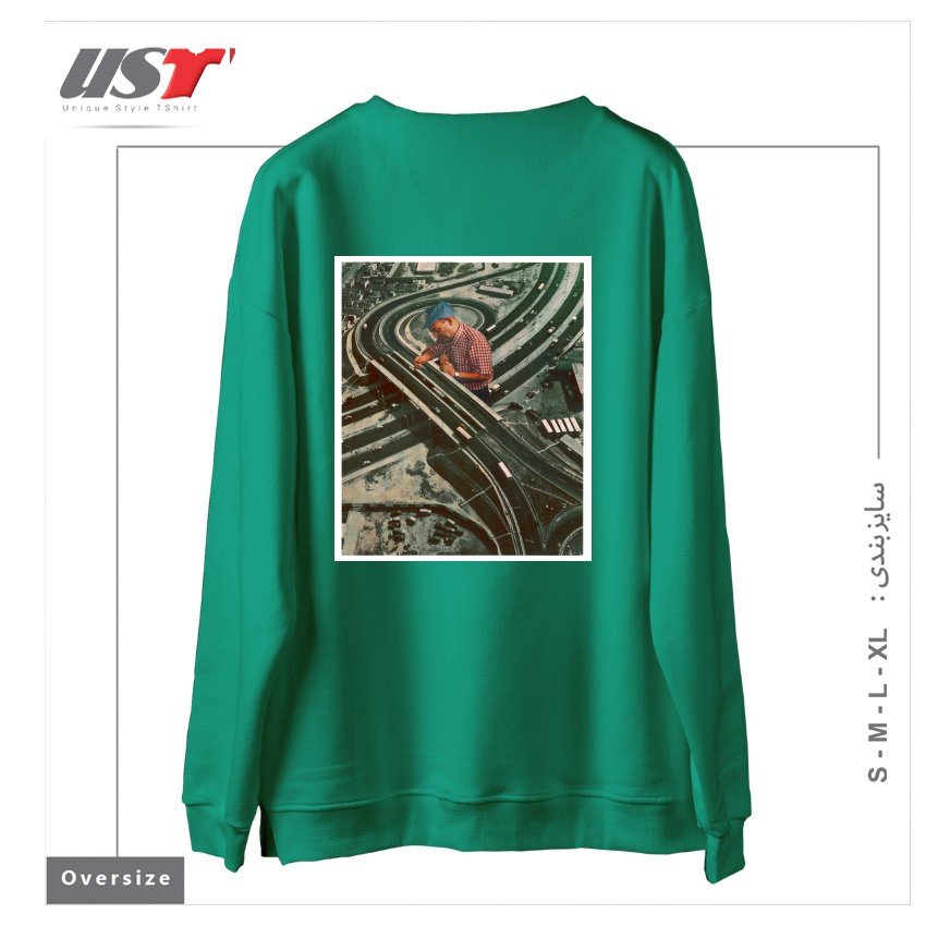 طرح WORKER II سوییشرت اورسایزرنگ سبز سدری