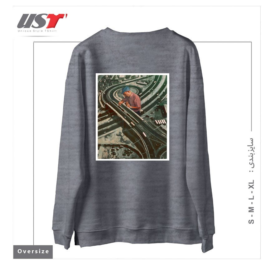 طرح WORKER II سوییشرت اورسایزرنگ طوسی ملانژ