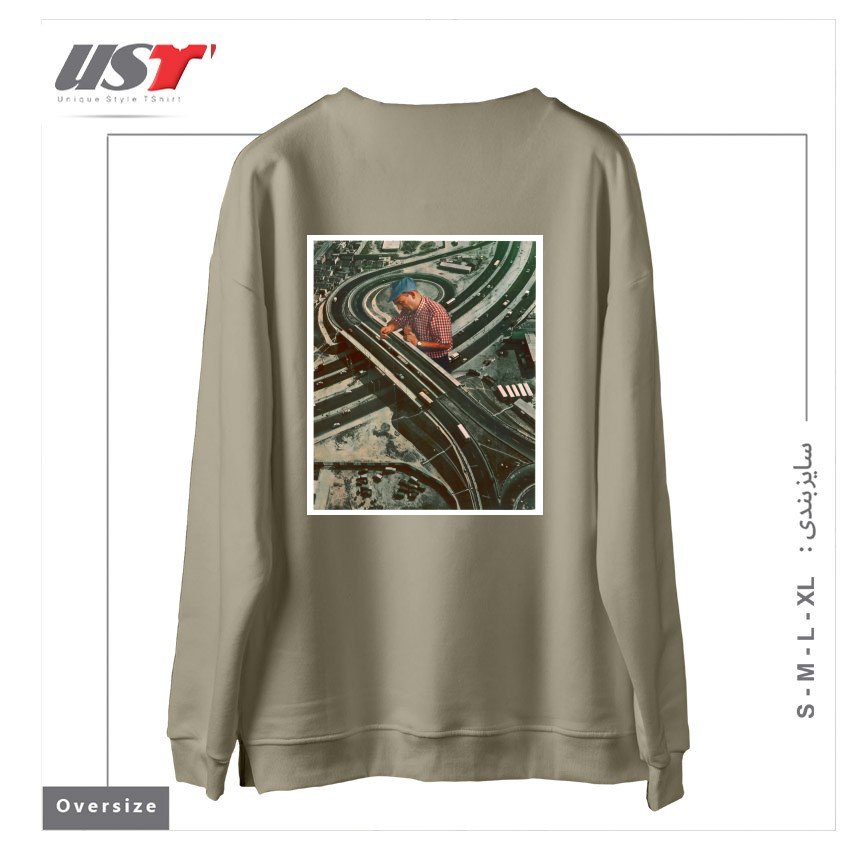 طرح WORKER II سوییشرت اورسایزرنگ نخودی