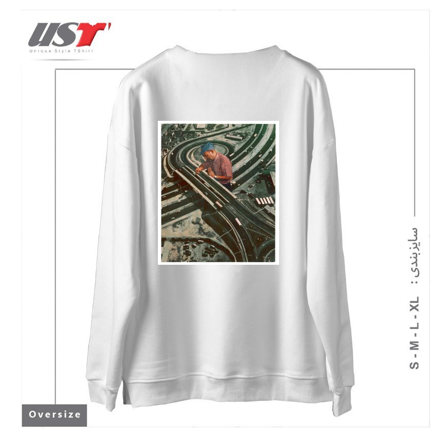 طرح WORKER II سوییشرت اورسایزرنگ سفید