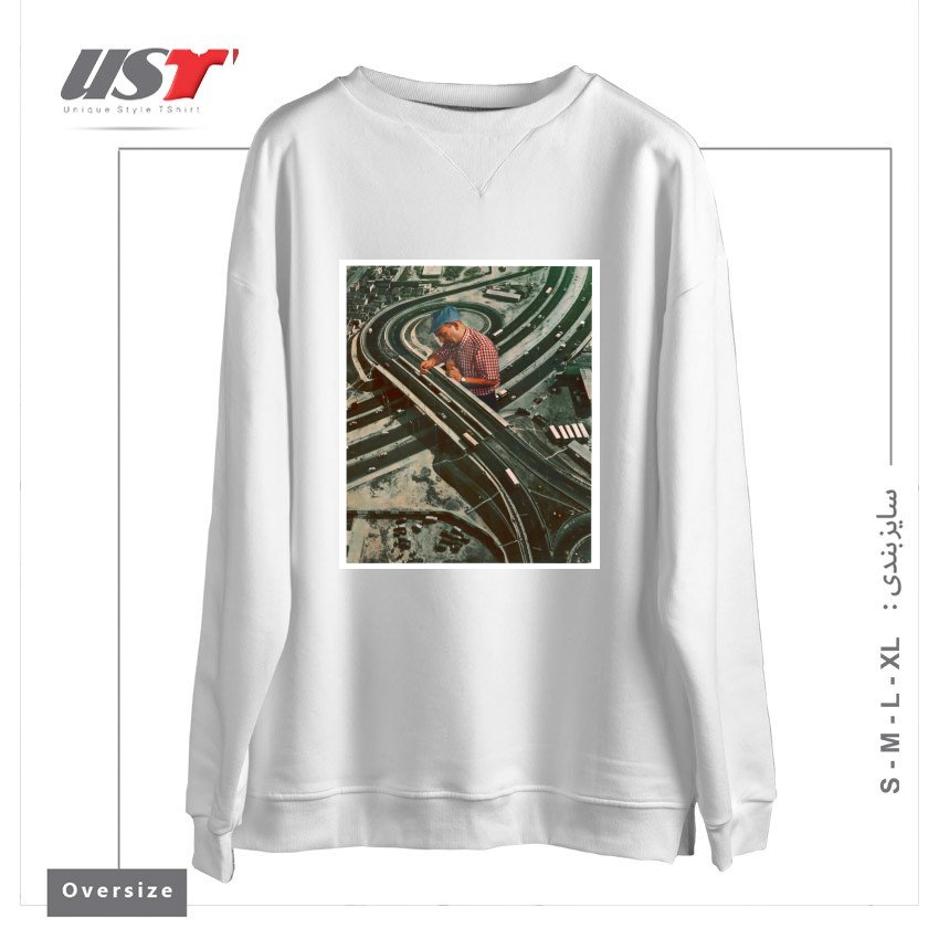 طرح WORKER II سوییشرت اورسایزرنگ سفید