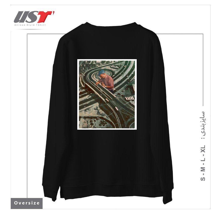 طرح WORKER II سوییشرت اورسایزرنگ مشکی