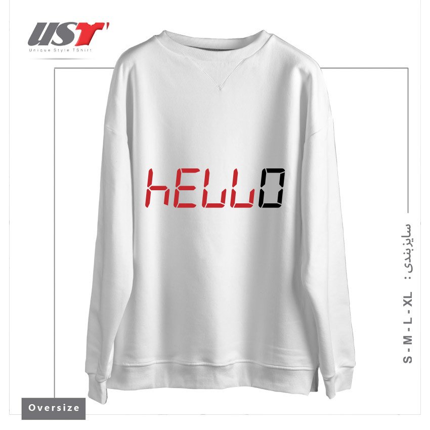 طرح CALCULATOR HELLO سوییشرت اورسایزرنگ سفید