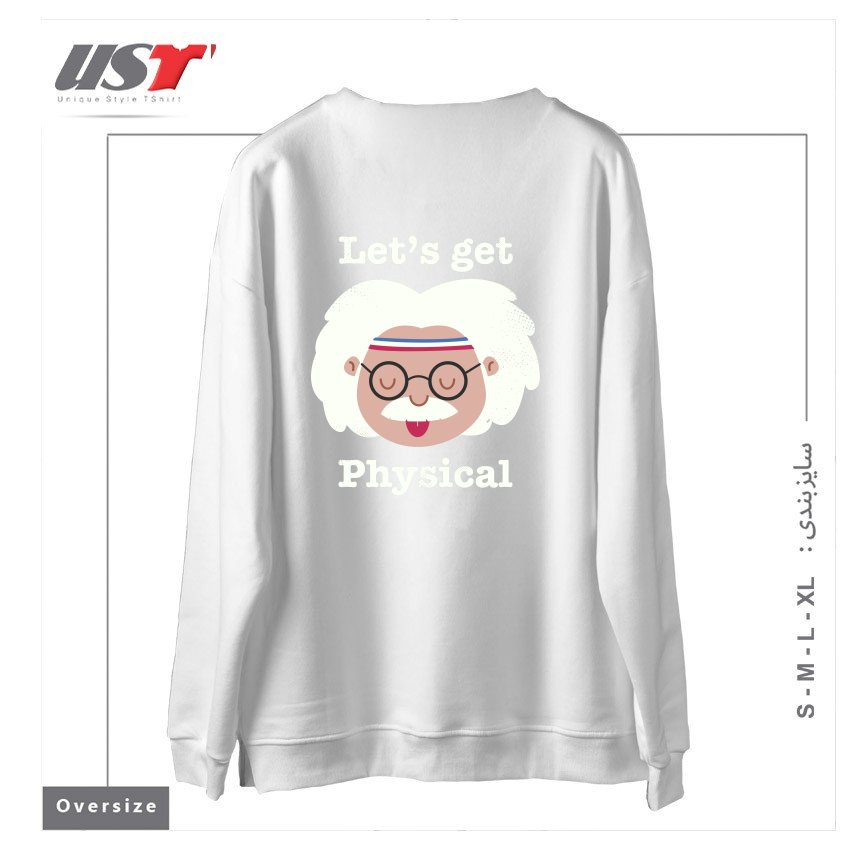 طرح LET'S GET PHYSICAL سوییشرت اورسایزرنگ سفید