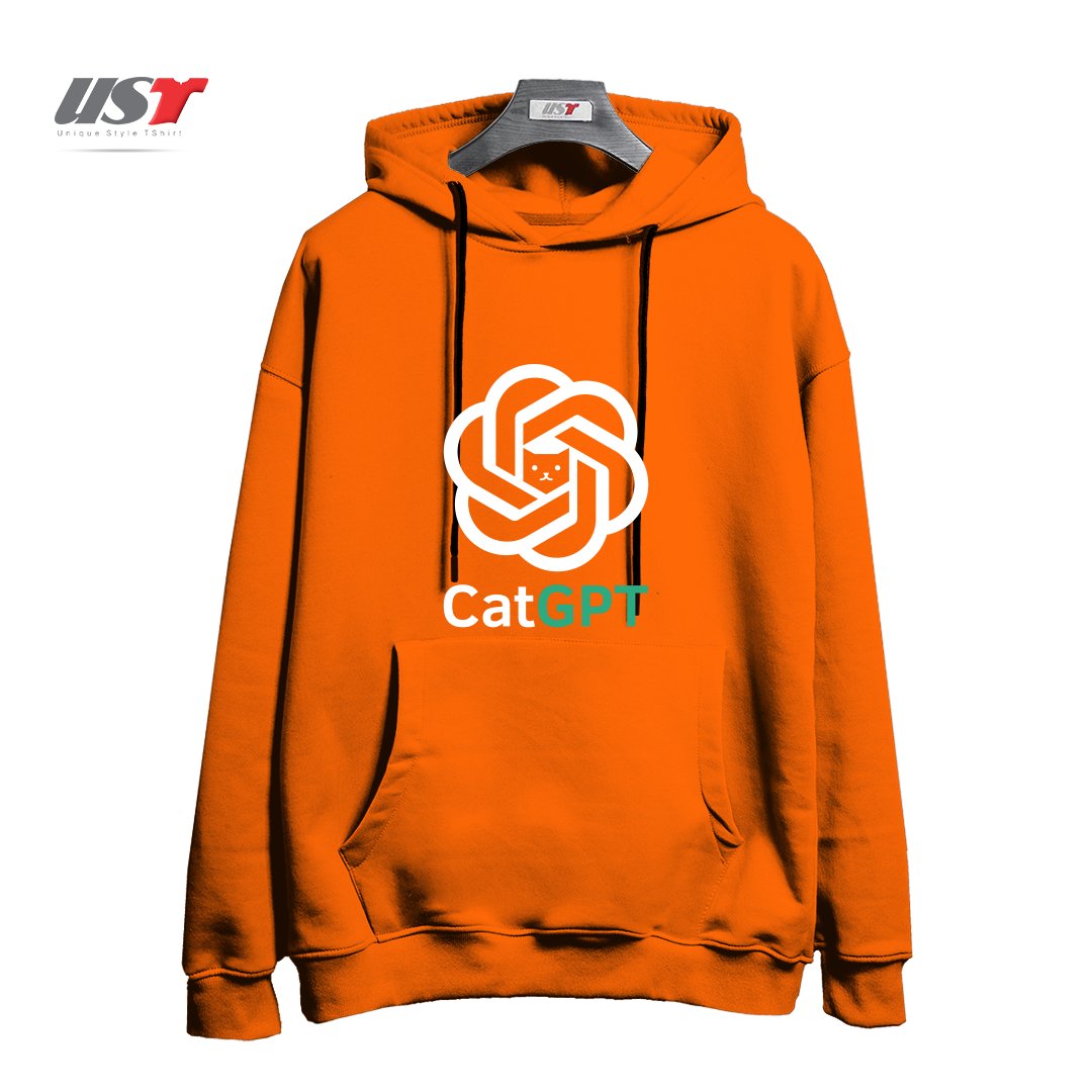 طرح catgpt هودی اورسایزرنگ نارنجی