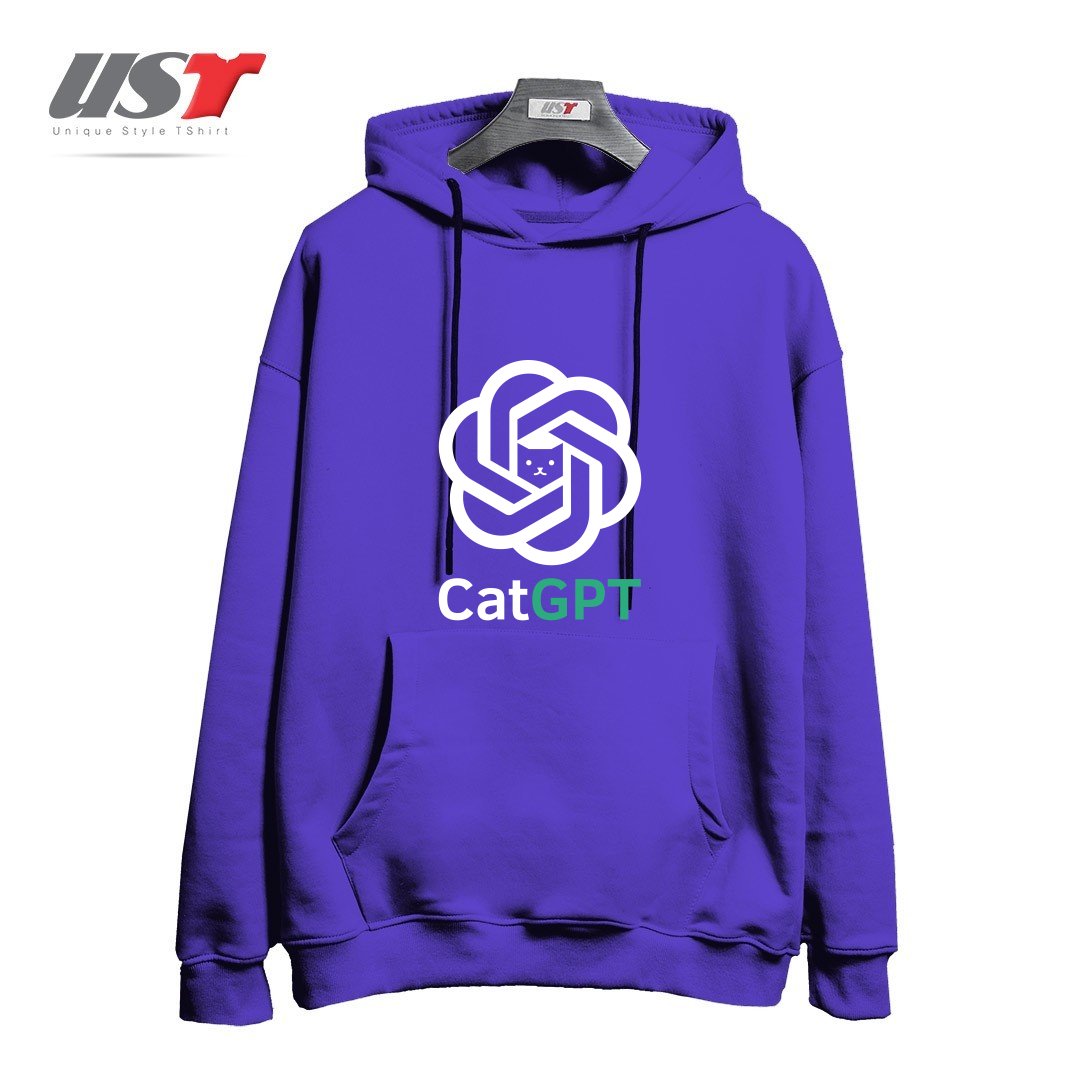 طرح catgpt هودی اورسایزرنگ بنفش