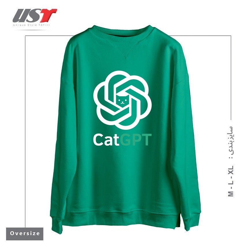 طرح catgpt سوییشرت اورسایزرنگ سبز سدری