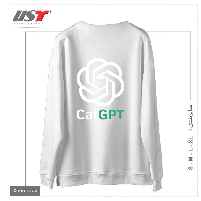 طرح catgpt سوییشرت اورسایزرنگ سفید