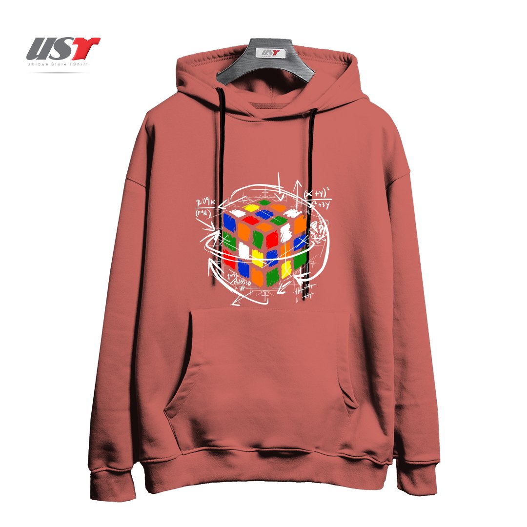 طرح RUBIK'S MATH هودی اورسایزرنگ آجری