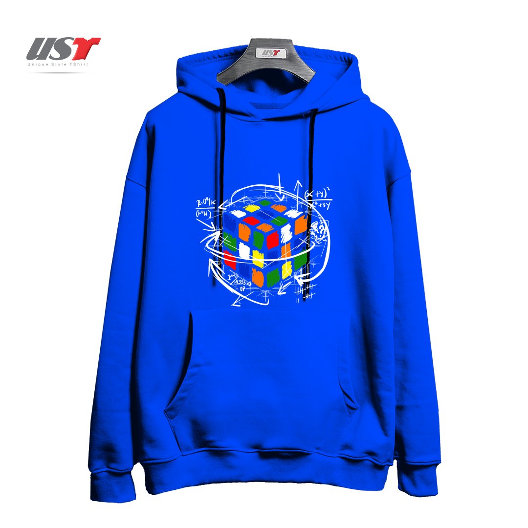 طرح RUBIK'S MATH هودی اورسایزرنگ آبی شالی