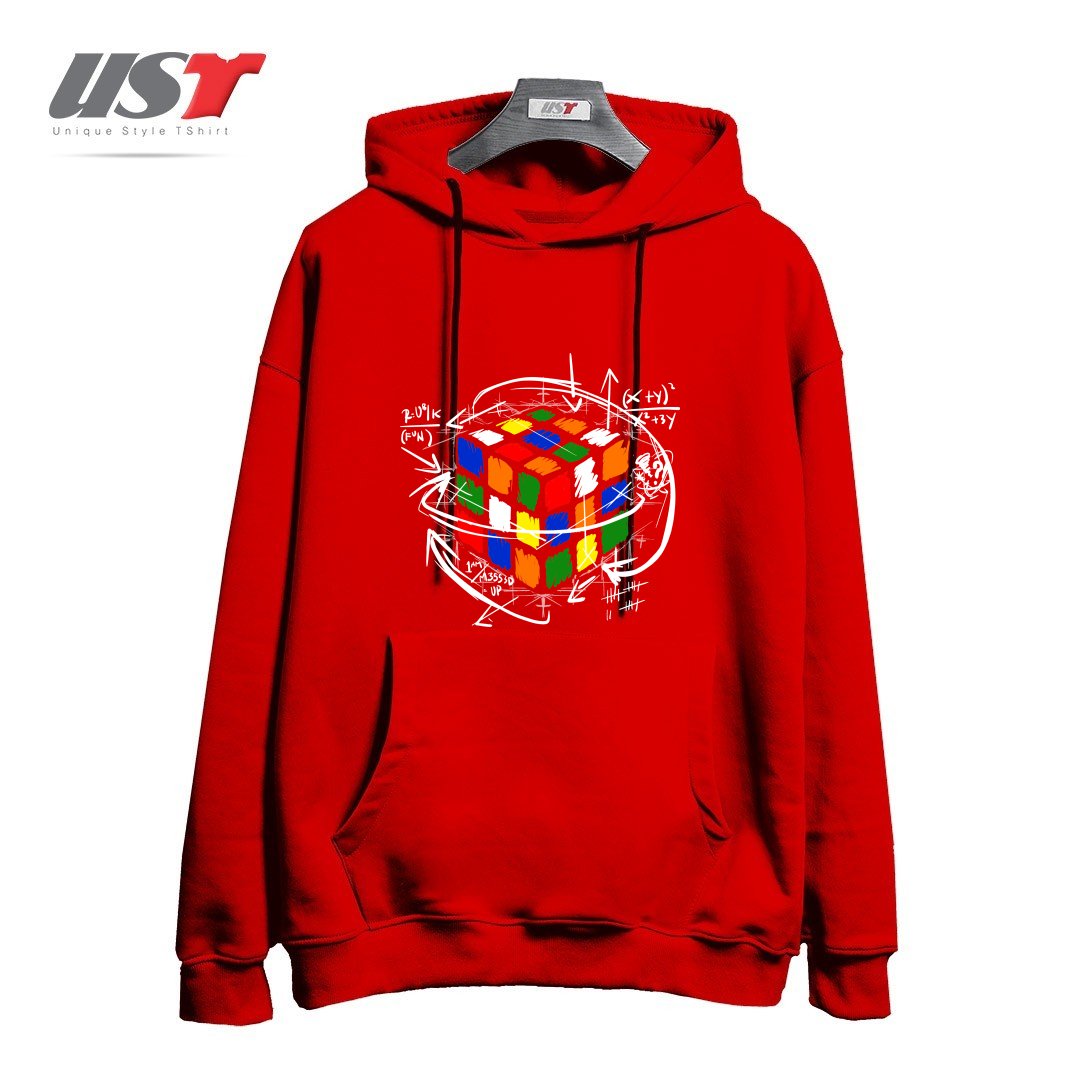 طرح RUBIK'S MATH هودی اورسایزرنگ قرمز