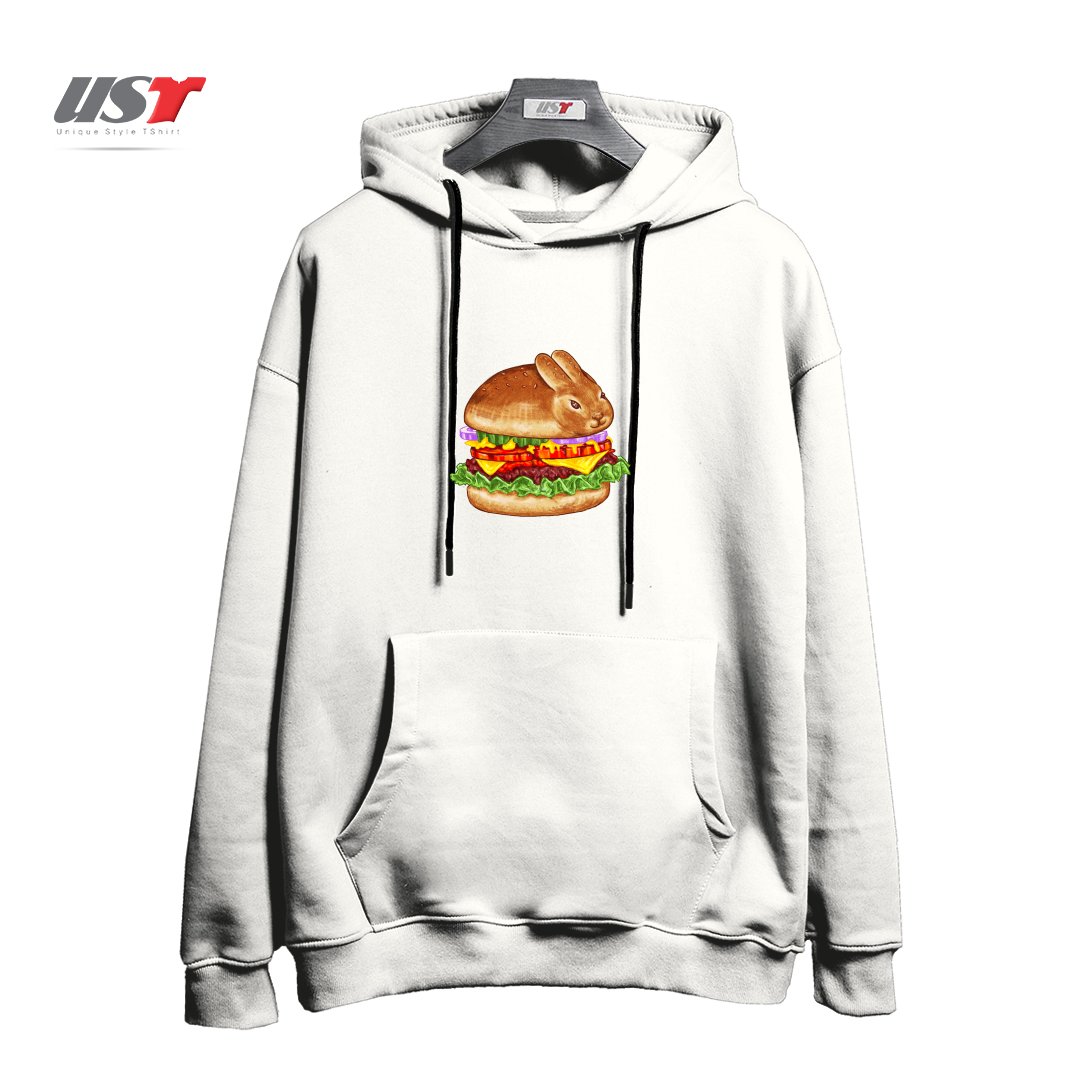 طرح BUN BUNNY هودی اورسایزرنگ سفید