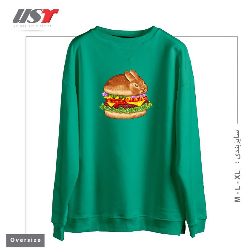 طرح BUN BUNNY سوییشرت اورسایزرنگ سبز سدری