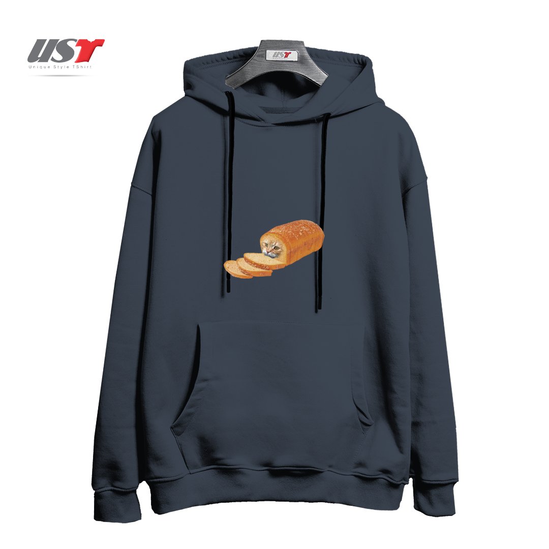 طرح CAT LOAF KITTY KITTEN BREAD BREADLOAF CATS FUNNY هودی اورسایزرنگ دودی