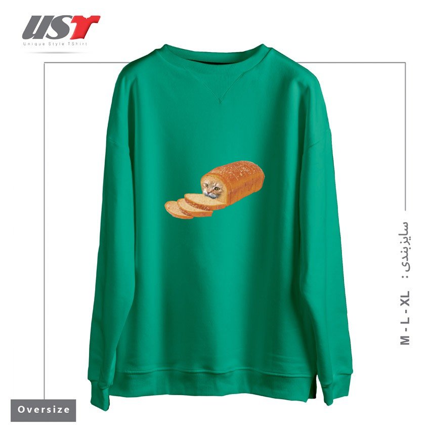 طرح CAT LOAF KITTY KITTEN BREAD BREADLOAF CATS FUNNY سوییشرت اورسایزرنگ سبز سدری