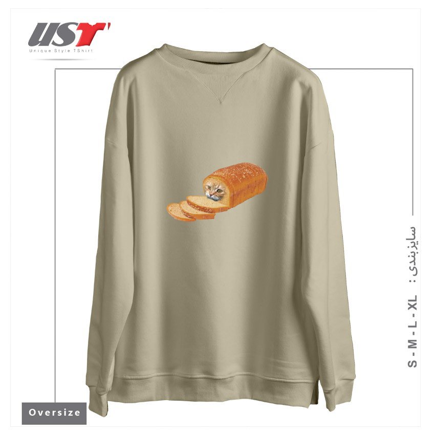 سوییشرت اورسایز طرح CAT LOAF KITTY KITTEN BREAD BREADLOAF CATS FUNNY