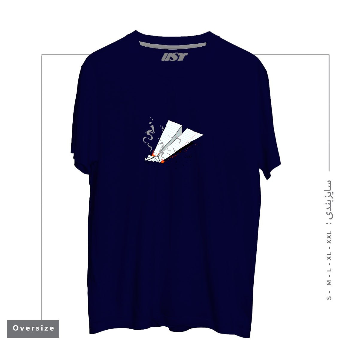 طرح CRASH تیشرت اورسایزرنگ سرمه ای