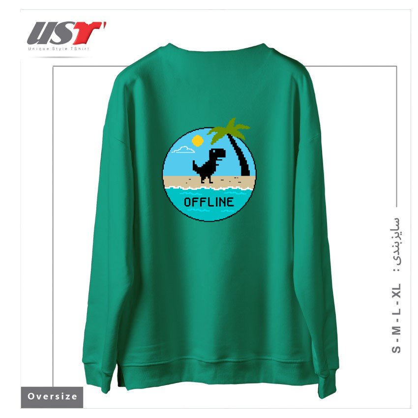 طرح DINOSAUR OFFLINE سوییشرت اورسایزرنگ سبز سدری