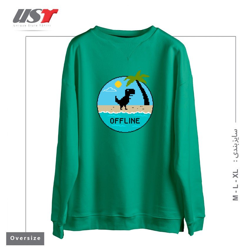 طرح DINOSAUR OFFLINE سوییشرت اورسایزرنگ سبز سدری
