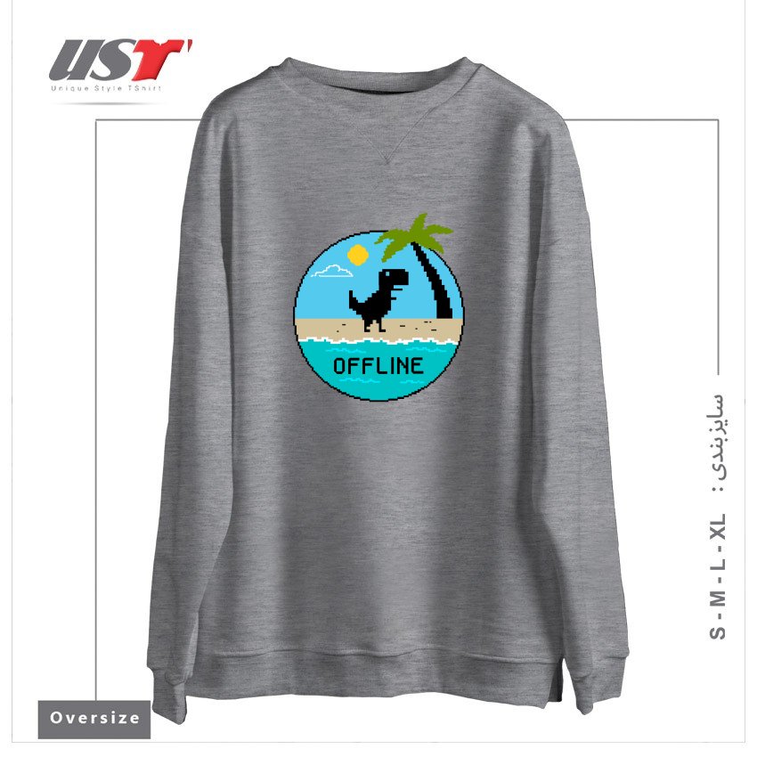 طرح DINOSAUR OFFLINE سوییشرت اورسایزرنگ طوسی ملانژ