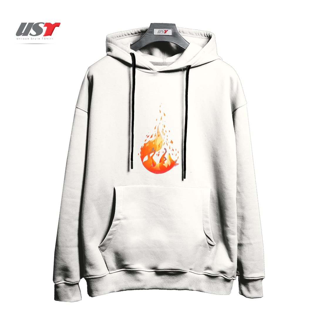 طرح FALLING FOX هودی اورسایزرنگ سفید