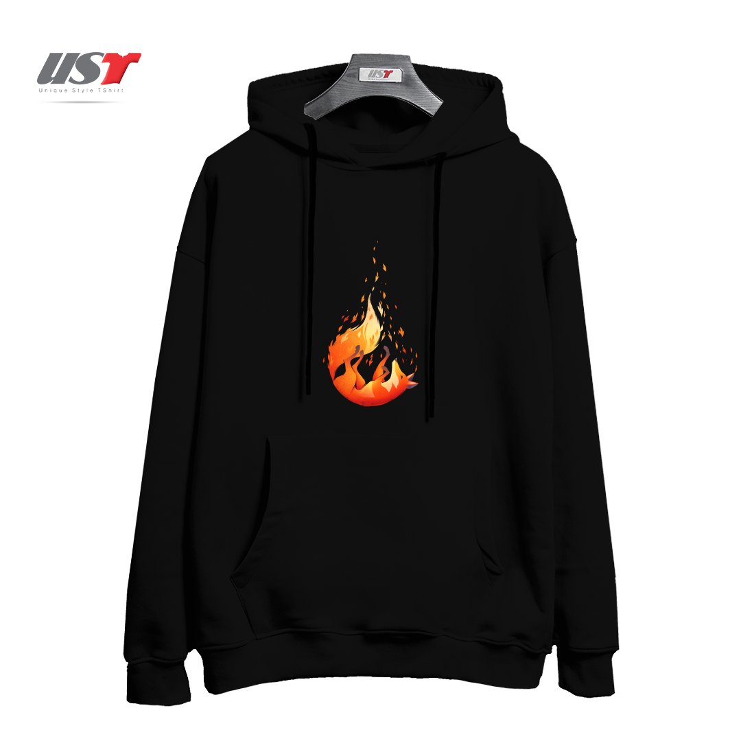 طرح FALLING FOX هودی اورسایزرنگ مشکی