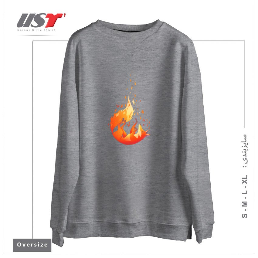 طرح FALLING FOX سوییشرت اورسایزرنگ طوسی ملانژ