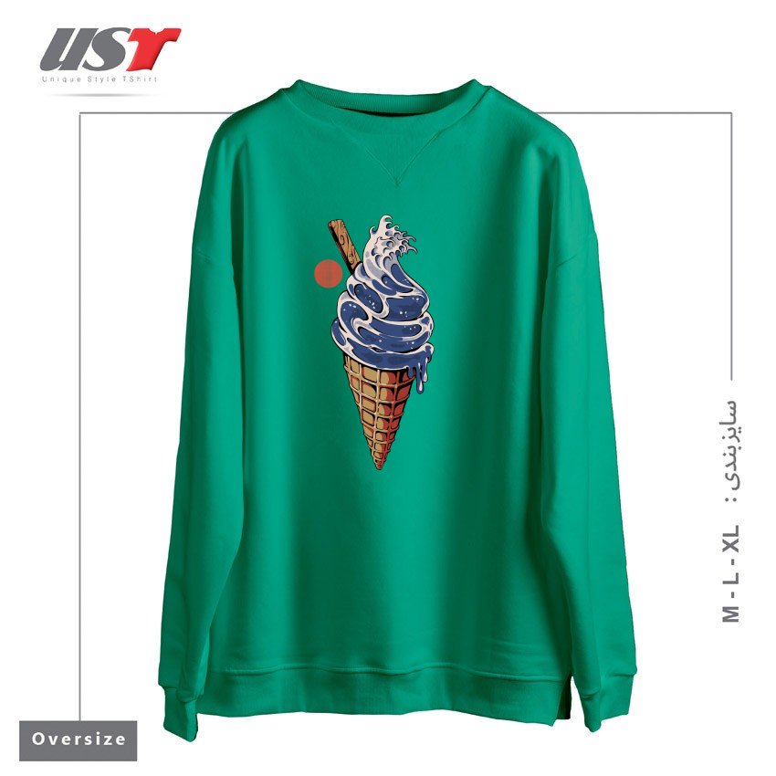 طرح GREAT ICE CREAM سوییشرت اورسایزرنگ سبز سدری