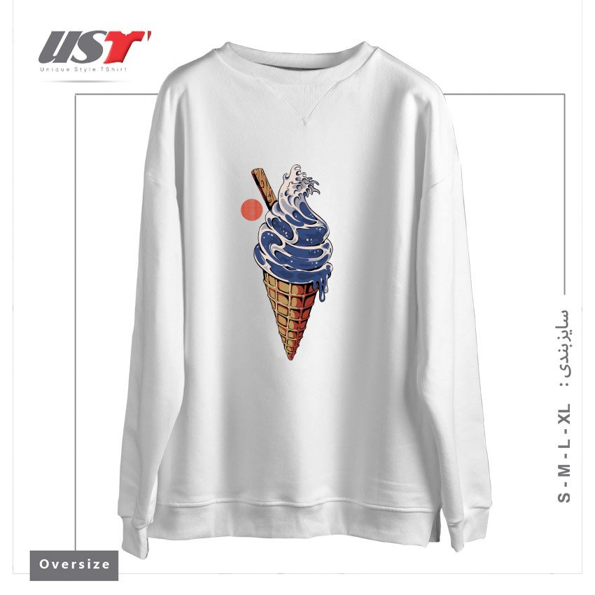 طرح GREAT ICE CREAM سوییشرت اورسایزرنگ سفید