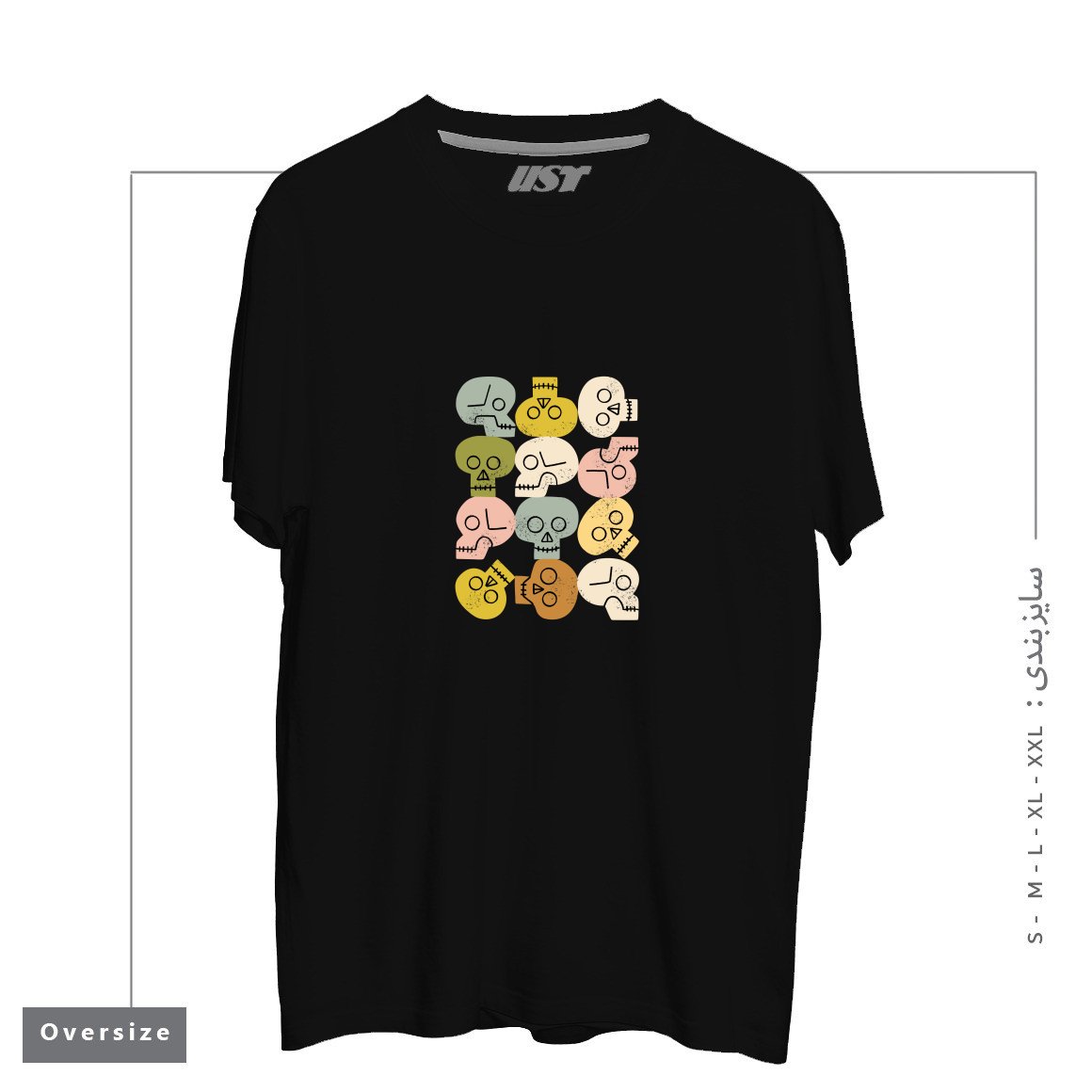 طرح HAPPY SKULLS تیشرت اورسایزرنگ مشکی