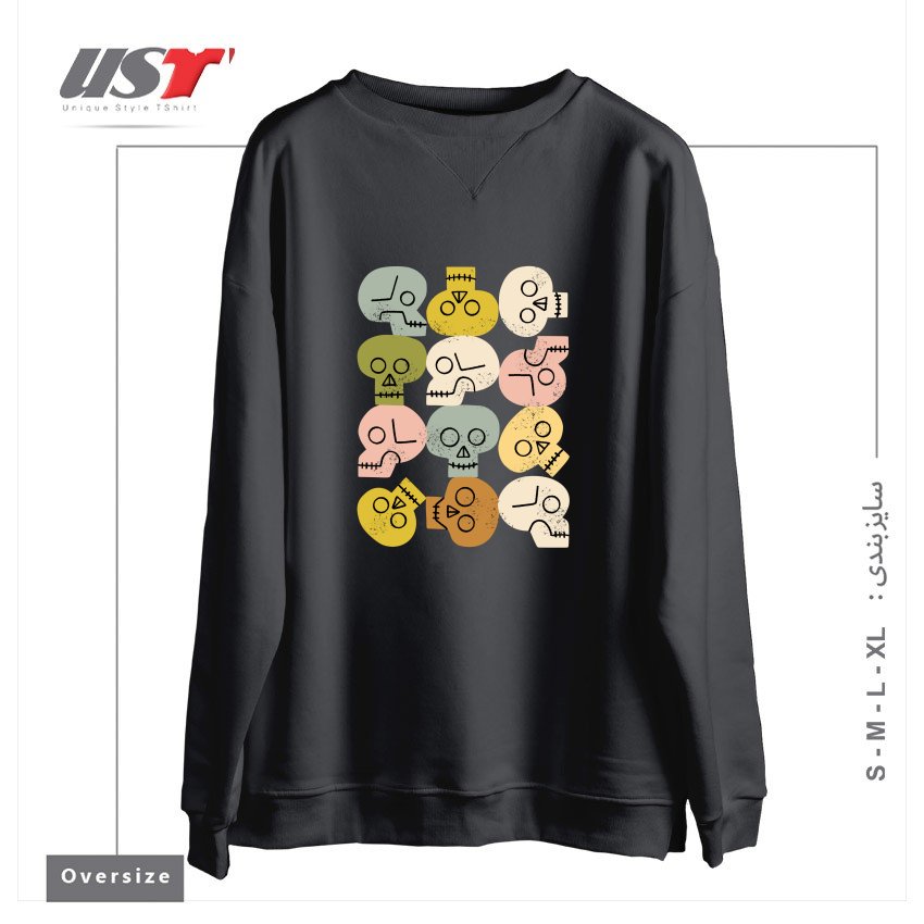 طرح HAPPY SKULLS سوییشرت اورسایزرنگ دودی