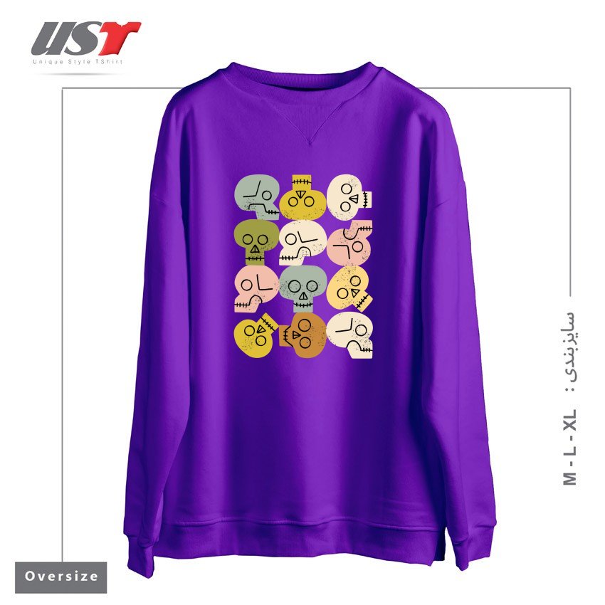 طرح HAPPY SKULLS سوییشرت اورسایزرنگ بنفش