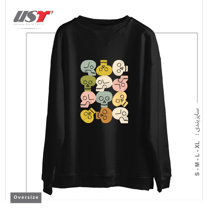 طرح HAPPY SKULLS سوییشرت اورسایزرنگ مشکی