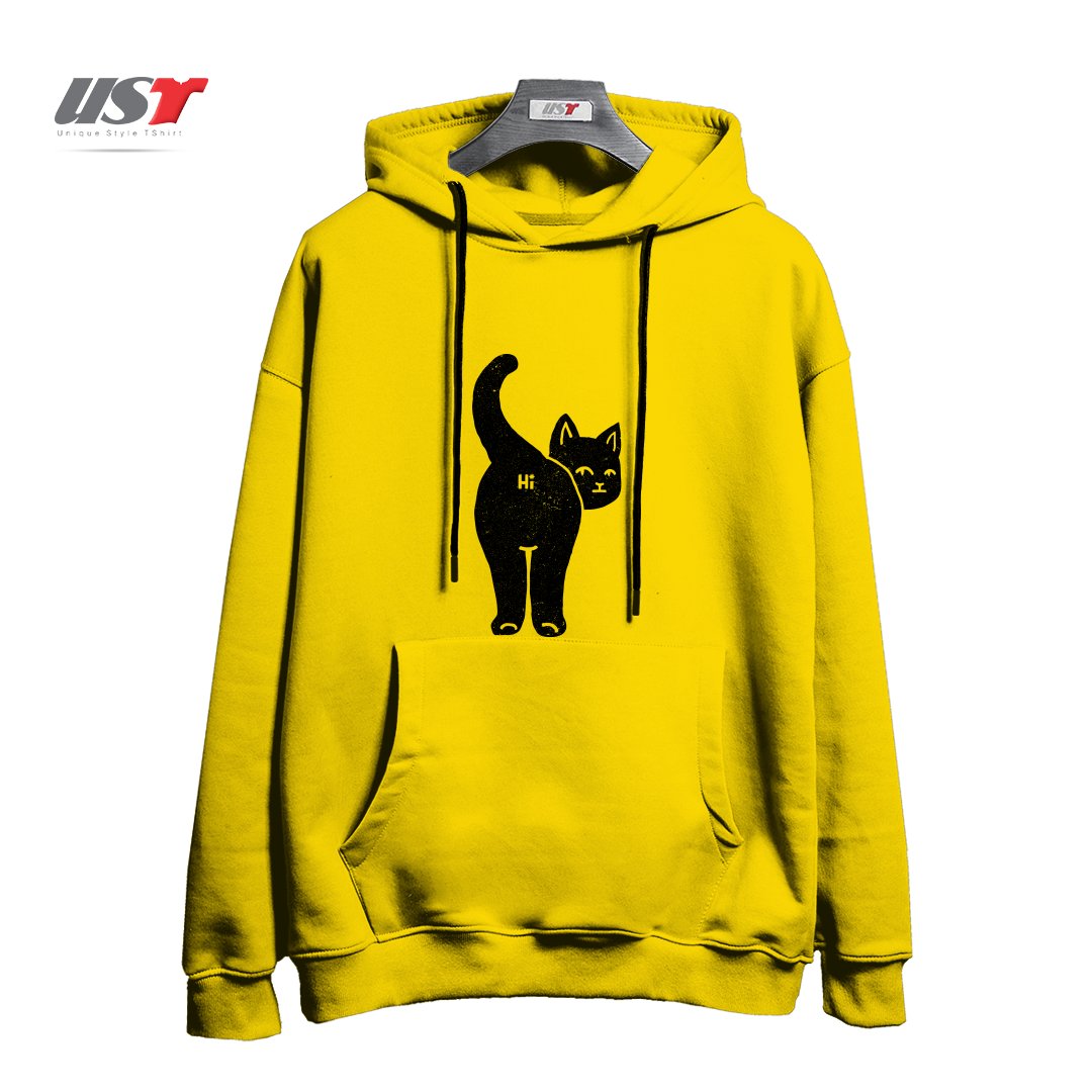 طرح HELLO CAT BUTT MINIMALIST BLACK BY TOBE FONSECA هودی اورسایزرنگ زرد