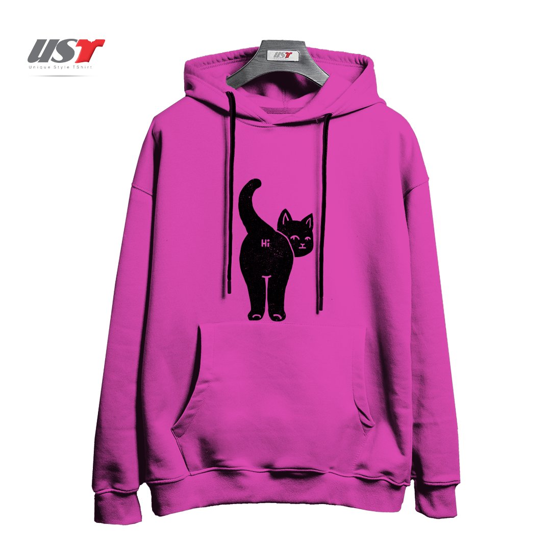 طرح HELLO CAT BUTT MINIMALIST BLACK BY TOBE FONSECA هودی اورسایزرنگ صورتی