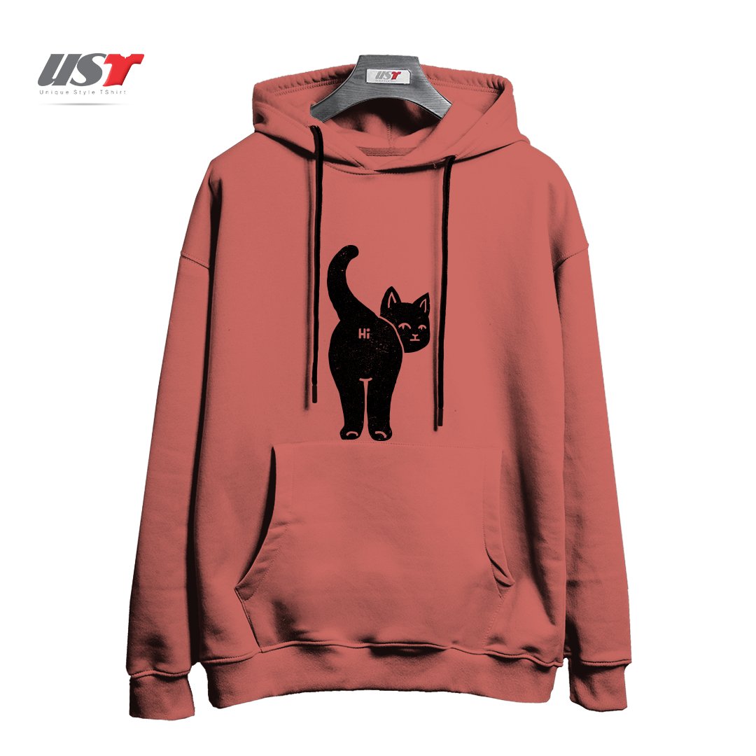 طرح HELLO CAT BUTT MINIMALIST BLACK BY TOBE FONSECA هودی اورسایزرنگ آجری